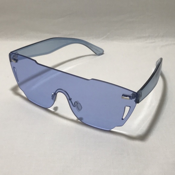 E77: Blue Unisex Shield Sunglasses - Picture 2 of 4